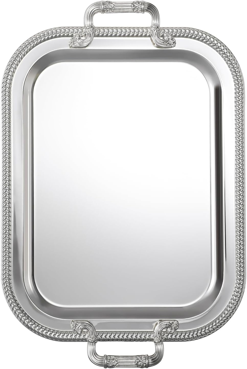 Photo 1 of 18.5"x14.5" Rectangular Silver Serving Tray with Handles, Beautiful Mirror Polished Finish, Lightweight Classic Metallic Decorative Silverplate Tray for Wedding Anniversary Birthday Holiday Gatherings