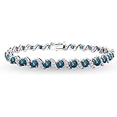 B. BRILLIANT Sterling Silver Genuine, Created or Simulated Gemstone Round S Design Tennis Bracelet for Women