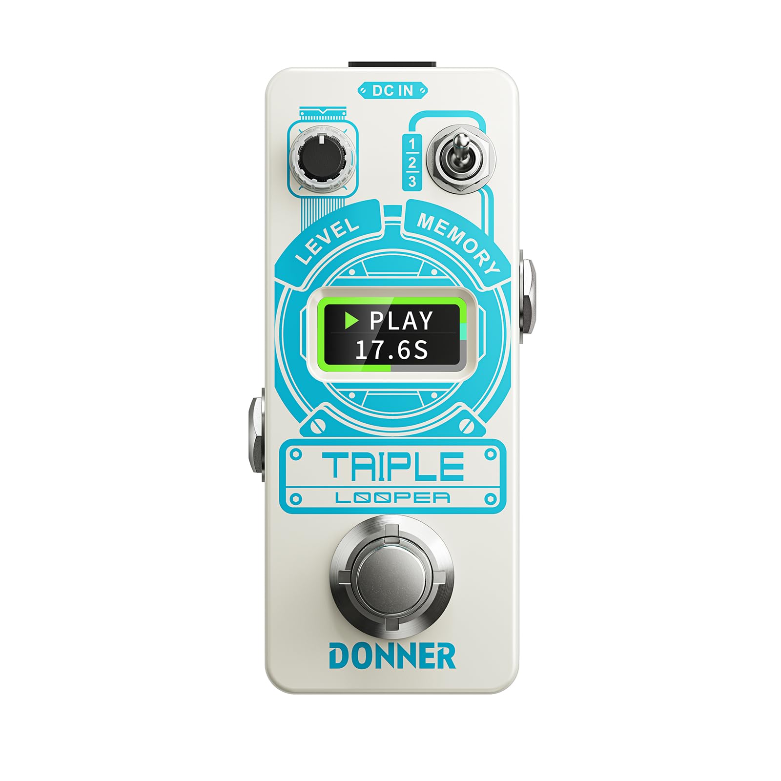 Donner Triple Looper Guitar Pedal, 90 mins Looping Time Loop Pedal with Screen, 3 Loops Looper Pedal with Unlimited Overdubs Undo/Redo