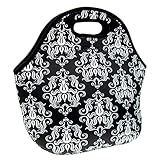 Damask Neoprene Lunch Tote Bag - Insulated Waterproof Lunch Box for Women, Adults, Kids, Girls, and Teen Girls