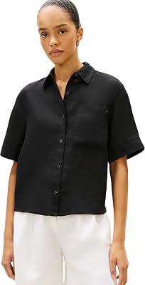 T-Shirt Ess Linen SS WW0WW48925 pour Femme, Noir, Taille M