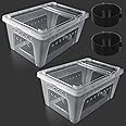 2 PCS Reptile Feeding Box Lizard Tarantula Habitat Cage Hatching Container Snake Breeding Box Transparent Portable Plastic Mini Pet Houses for Scorpion Spider Frog