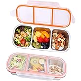 OtumnFS 2 Pack Stainless Steel Snack Containers, Grab and Go Snack Containers Reusable, 3 Compartment Food Storage Containers with Lids for Travel and Outdoor Camping