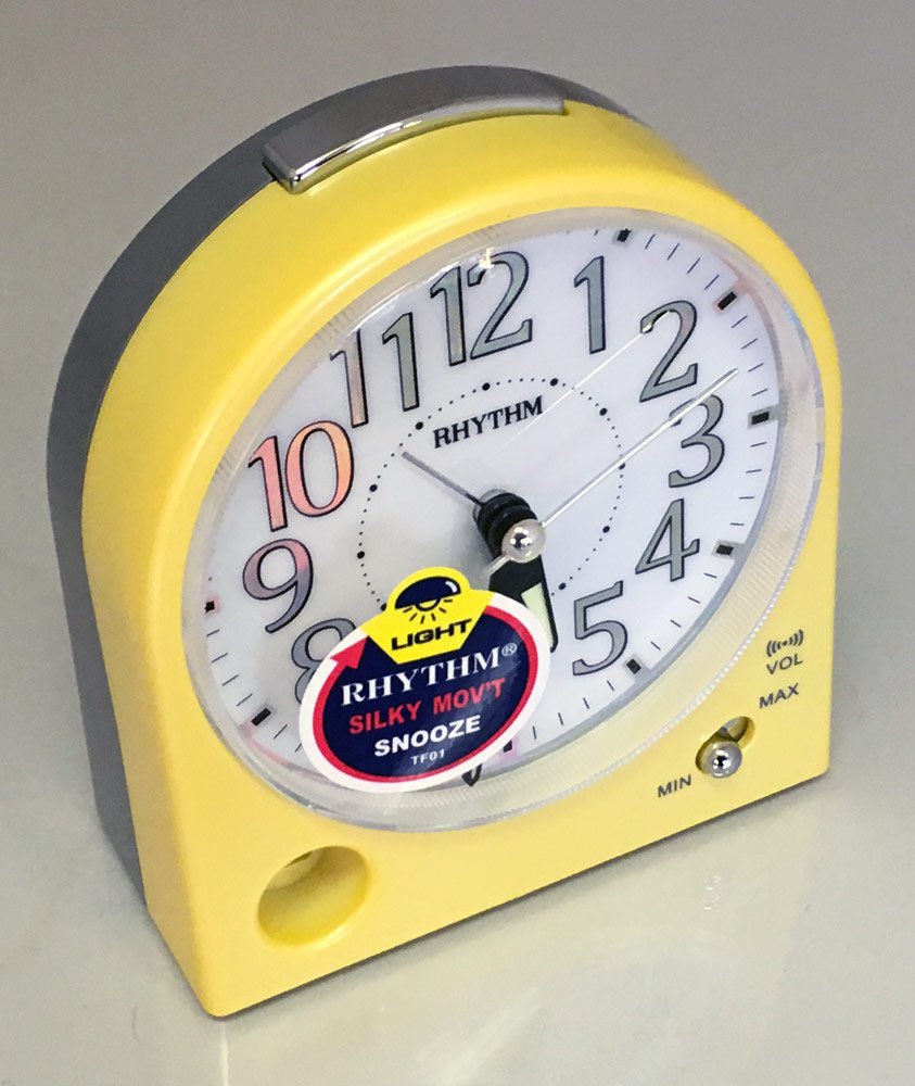 RHYTHM Metallic Yellow Alarm Clock, Silent Sweep No Tick, Beep Alarm