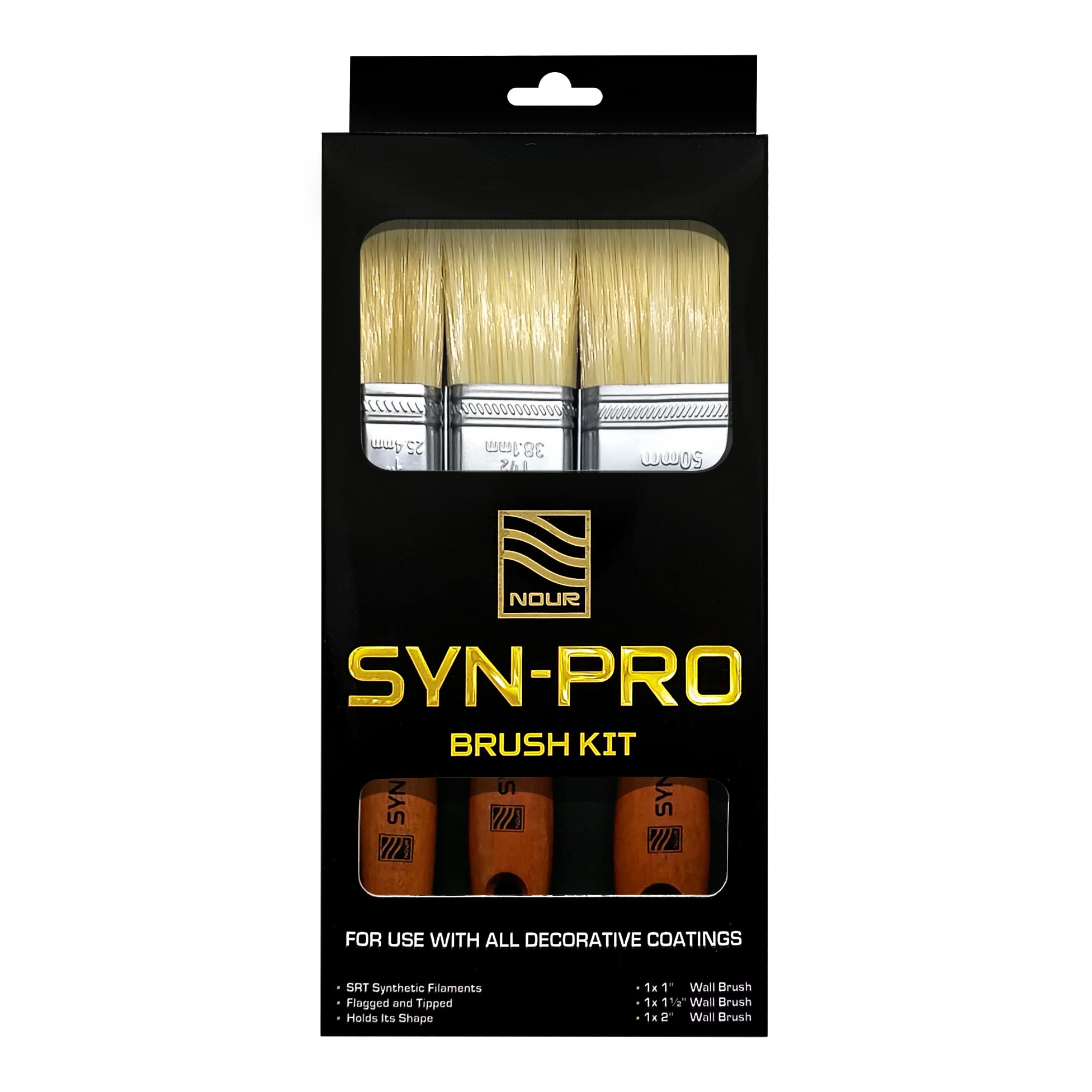 Nour Syn-Pro Brush Kit Contains 1", 1.5" & 2" Synthetic Paint Brush
