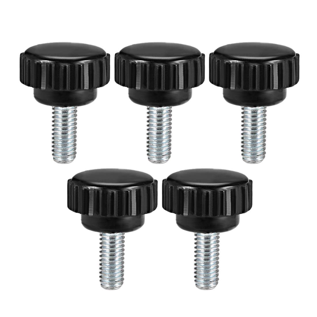 sourcing map M6 x 10mm Metric Male Thread Knurled Clamping Knobs Grip Thumb Screw on Type Hand Clamping Handle Bolt with Plastic Knobs Black 5 Pcs