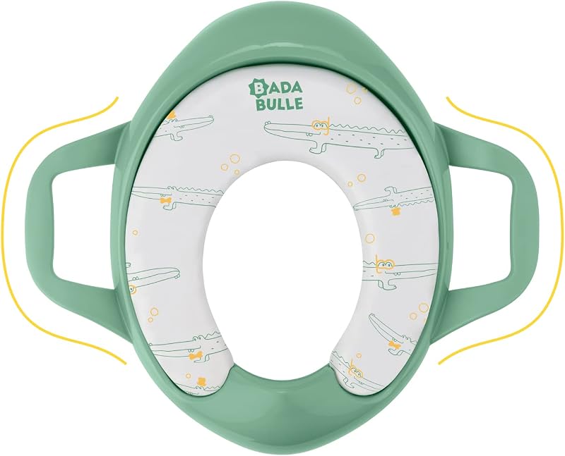 Toilettensitz Kinder mit Griffen & weichem Sitz - Rutschfester Toilettenaufsatz mit Krokodil-Motiv - Ergonomischer Toilettensitz - Universell passend - Leicht zu reinigen - 18 Monate +