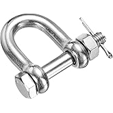PATIKIL 1 Pcs 304 Stainless Steel D Ring Shackles, 3/8" (10mm) Marine Grade D Shape Clevis Screw Pin Shackle for Outdoor Boat Sailboat Chain Rigging Clasp, Silver