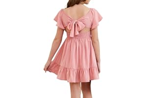 blibean Girls Summer Tie Back Dress Tween Kids Off Shoulder Dresses Size 4-15 Years