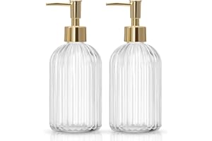 2 Packs Glass Soap Dispenser Liquid Hand Distributeur Savon, 400ML Clear Shampoo Dispenser Bottle Set with Gold Rust Proof Pu