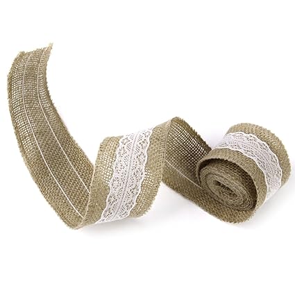 Imported 2M Hessian Burlap White Lace Craft Ribbon for Craft Wedding Home Decor