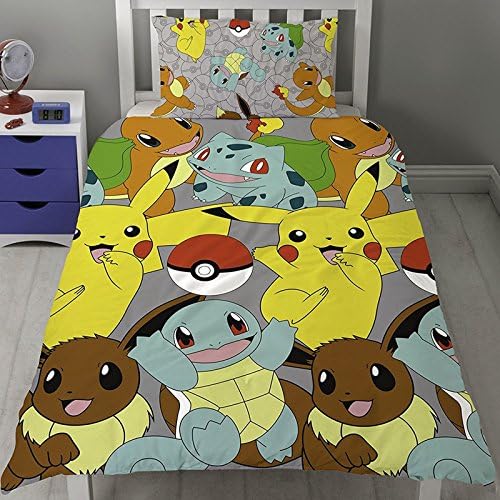 Pokemon 'Catch' Single Duvet Set - Repeat Pattern Design + Fleece Blanket Combo