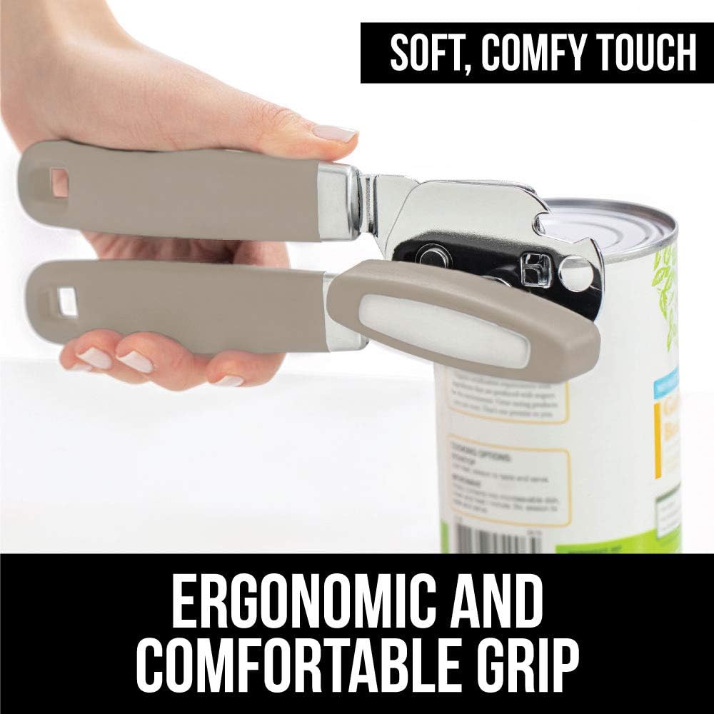 Gorilla Grip Manual Can Opener, Handheld Comfortable Grip, Oversized Easy Turn Knob, Built in Bottle Opener, Hangs for Convenient Kitchen Storage, Blades Easily Open Tin Cans for Smooth Edge, Almond: Kitchen & Dining