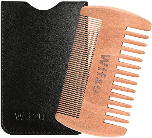 Wooden Beard Comb with Durable Case, Dual Action Fine and Coarse Teeth - Portable Beard & Mustache Combs for men, Perfect for Balms and Oils(Peach Wood)