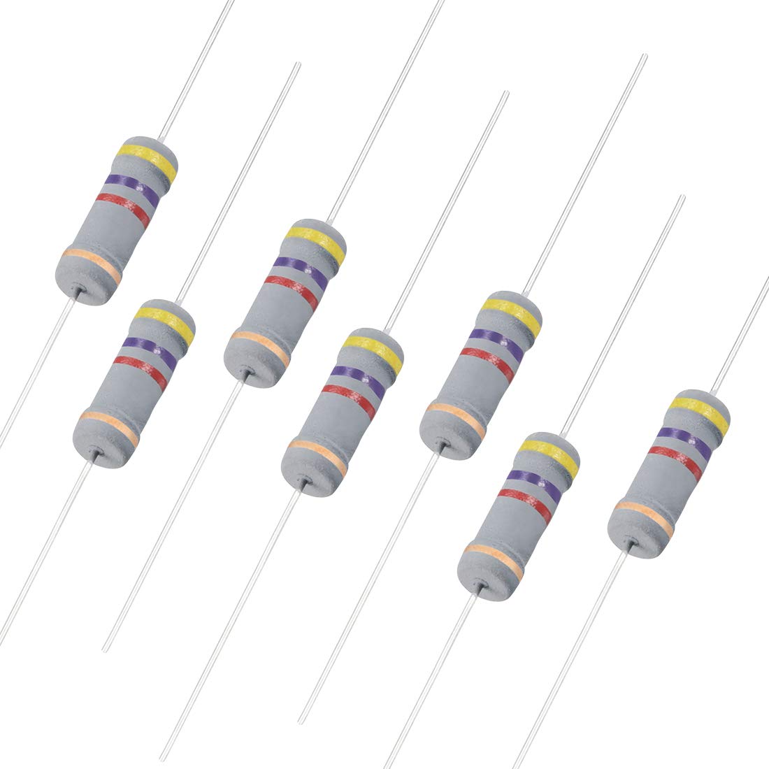 Sourcingmap 50Pcs 4.7K Ohm Resistor, 2W 5% Tolerance Carbon Film Resistors, 4 Bands for DIY Electronic Projects and Experiments
