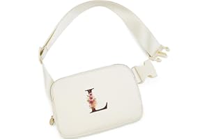 Uygafly Belt Bag for Women Girls Birthday Gifts for 8 9 10 11 12 13 Year Old Girl - Gifts for Teenagers- Crossbody Bags Small Waist Packs Trendy Kids Fanny Pack - Initial Flower - L,White Bag