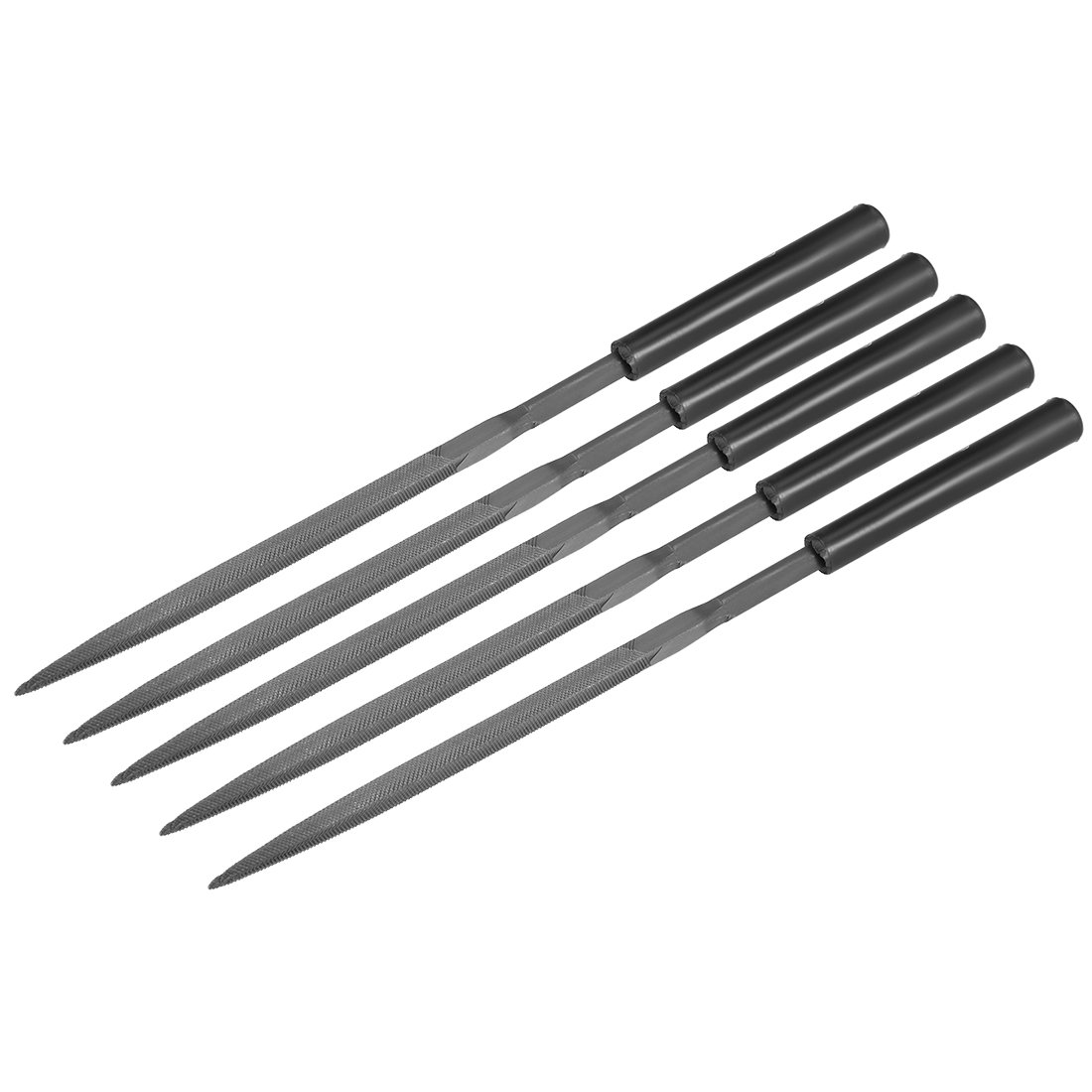 Sourcingmap 5Pcs Second Cut Steel Triangular Needle File with Plastic Handle, 5mm x 180mm