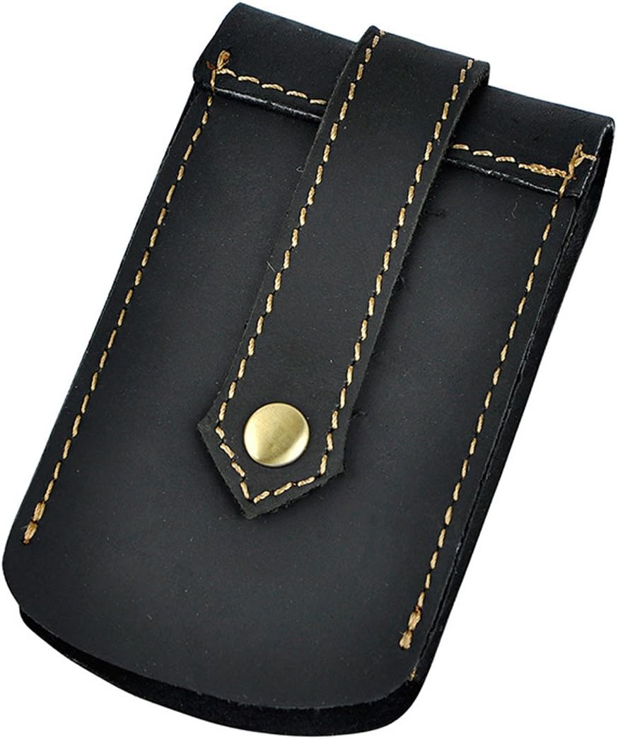 Esdrem Men’s Crazy Horse Leather Key Case Holder Retro Style Retractable Key Pouch Sleeve with Belt Loop (Black)