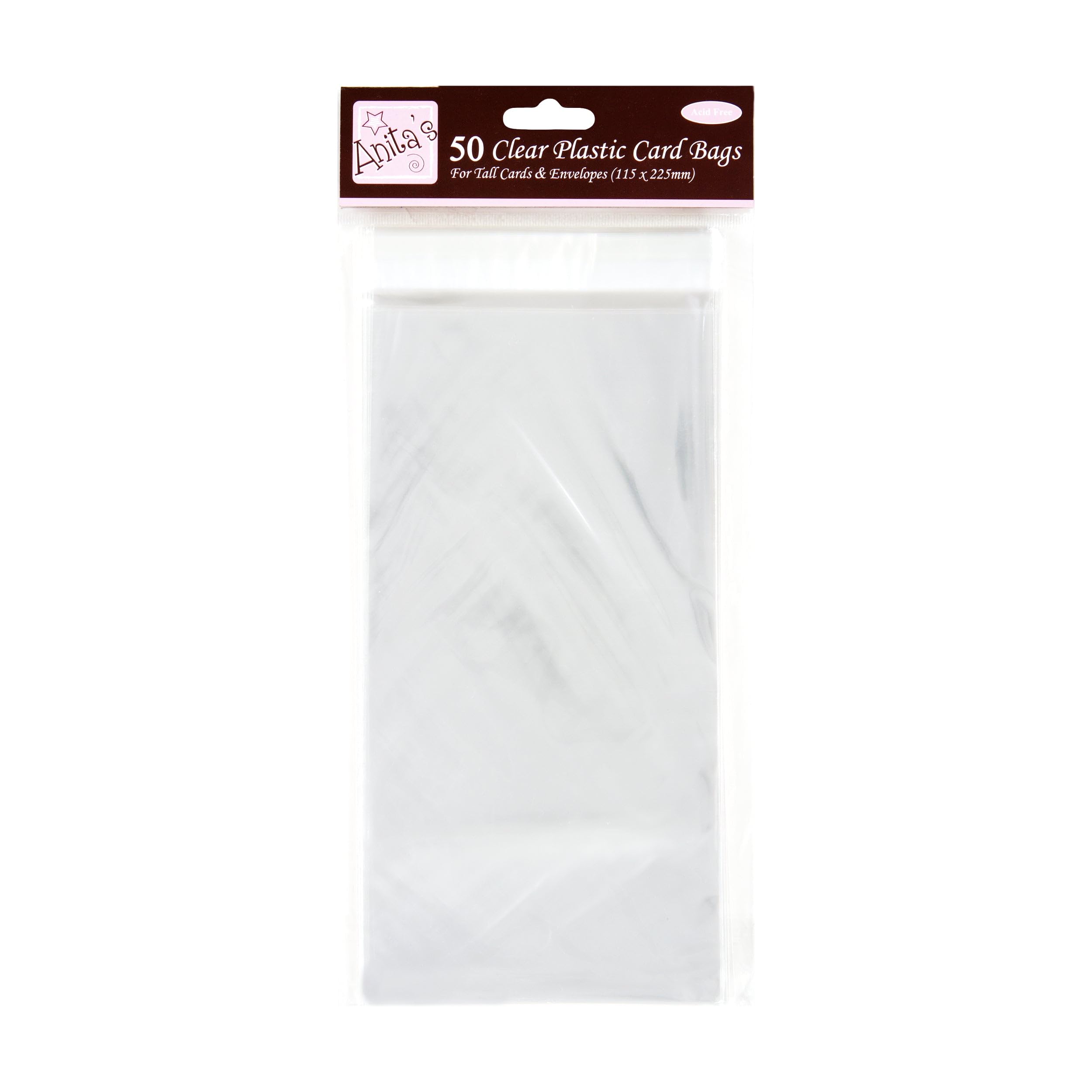 Anita's Tall Card Bag, 115 x 225mm, Clear, Pack of 50, Plastic Bag, Card Protection Bag, for Home, Art, Craft, Cardmaking