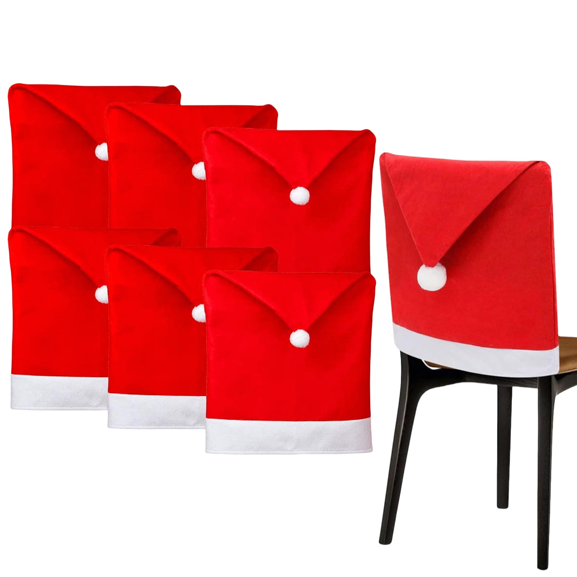 Zhongsheng 6Pcs Christmas Chair Covers for Dining Room Christmas Table Decoration Santa Hat Chair Back Cover for Xmas Restaurant Holiday Festival Party Decor
