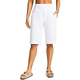 SANTINY Womens 12" Bermuda Shorts Knee Length with Pockets High Waisted Stretchy Casual Walking Long Shorts for Women