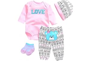 MAIHAO Reborn Baby Dolls Clothes Cute Bear and 'Love' Pattern 4pcs Set for 17-22 Inch Newborn Baby Doll Girl, Baby Doll Clothes Outfit Accessories fit 17-22 Inch Baby Doll Boy