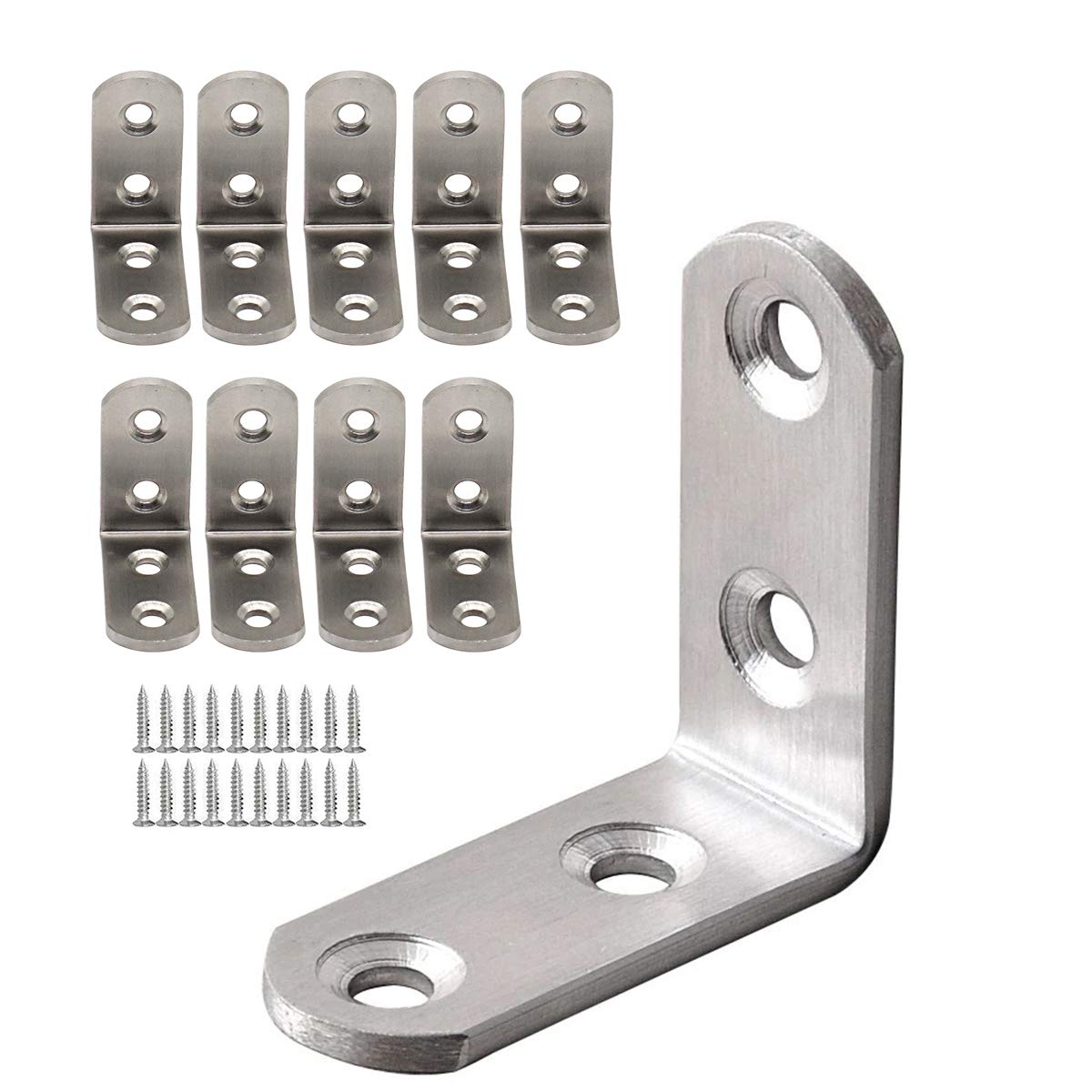 Derbway Corner Brace,10pcs Stainless Steel Corner Bracket, 90 Degree Right Angle Corner Bracket with Screws (2 Holes 40mm*40mm)