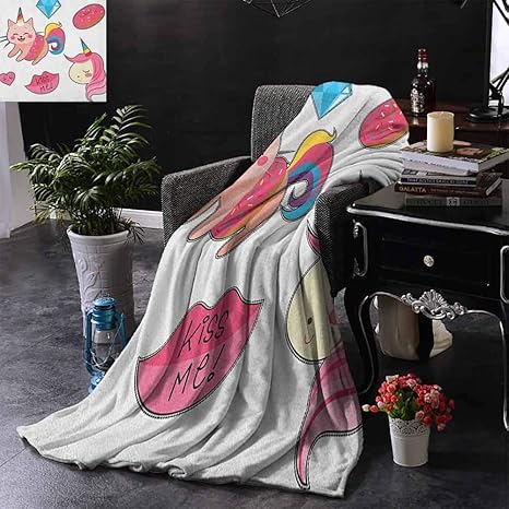 Amazon Co Jp マイクロファイバーオールシーズンブランケットユニコーン猫女の子のためのかわいい幻想的なアイコン 魔法のキャラクター神話のマスコットぬいぐるみスローブランケットピンクマルチカラー 100x1 ホーム キッチン