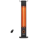 ThermoMate 1500W Electric Patio Heater, Black | Carbon Fiber Infrared 2-in-1 Freestanding &amp; Wall-Mounted Tower Heater, Outdoor Use, IP65 Waterproof, 8 Heat Levels