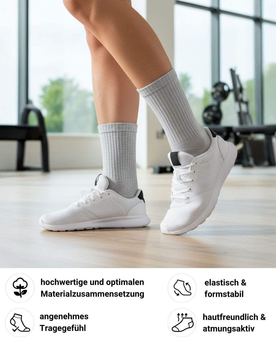 sockenkauf24 10 Paar Sportsocken Herren Grau 43-46 Tennissocken Atmungsaktive Baumwolle Crew Socken 4