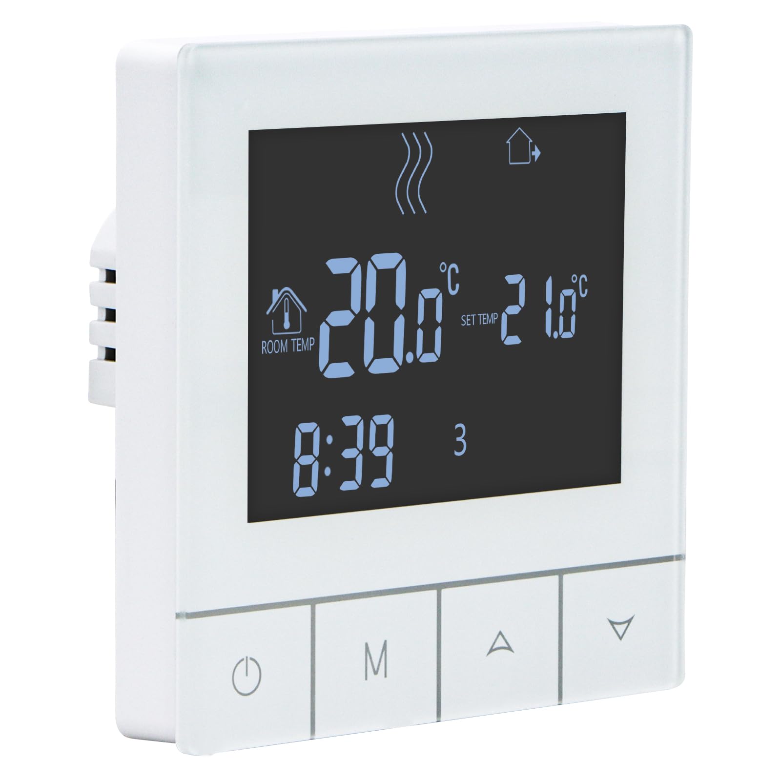 Wengart Programmable Touch Thermostat WG356,AC230V Large Digital Display,3A Output,Used to Adjust and Control the Temperature of the Floor Heating System (Black)