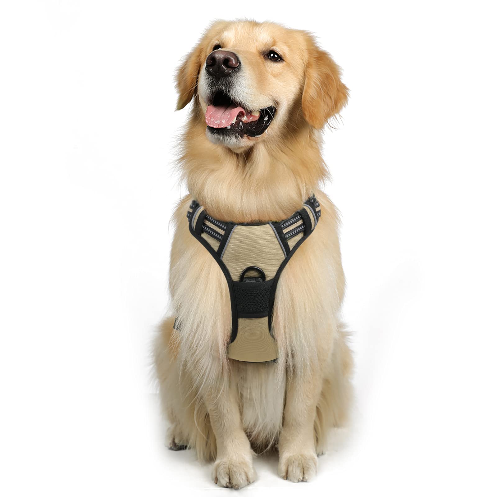 rabbitgoo Dog Harness Large Dog No Pull Pet Harness with 2 Leash Clips, Adjustable Soft Padded Pet Vest, Reflective No-Choke with Easy Control Handle for Training or Walking, Coffee, L