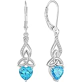 Inpasne Infinity Celtic Knot Earrings for Women 925 Sterling Silver Dangle Drop Leverback Earirngs with Birthstone Irish Good Luck Jewelry Gifts for Her
