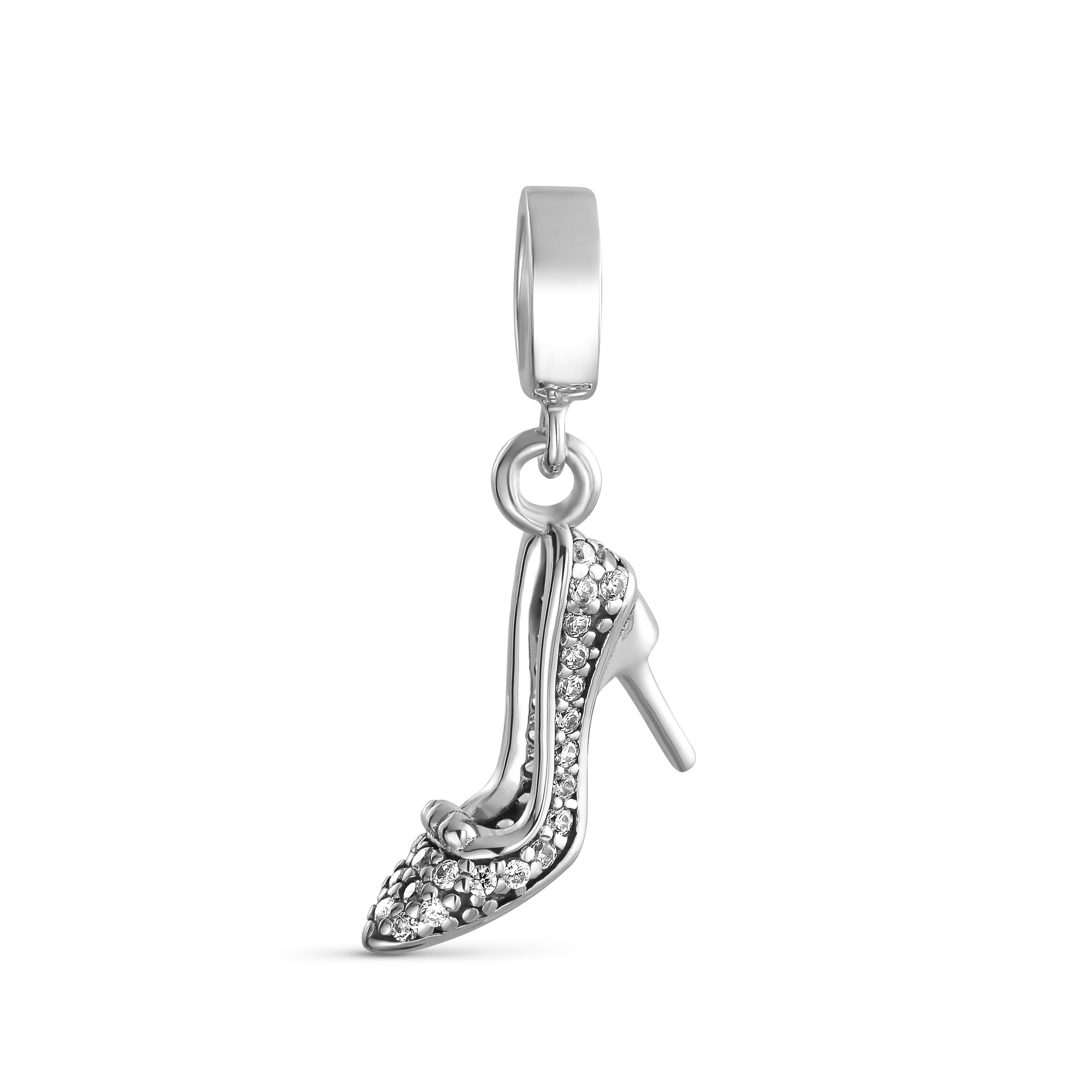 Bling Jewelry Fashionista Stylish Crystal Ladies Evening High Heel Pump Shoe Stiletto Dangle Charm Bead For Women .925 Sterling Silver Fits European Bracelet