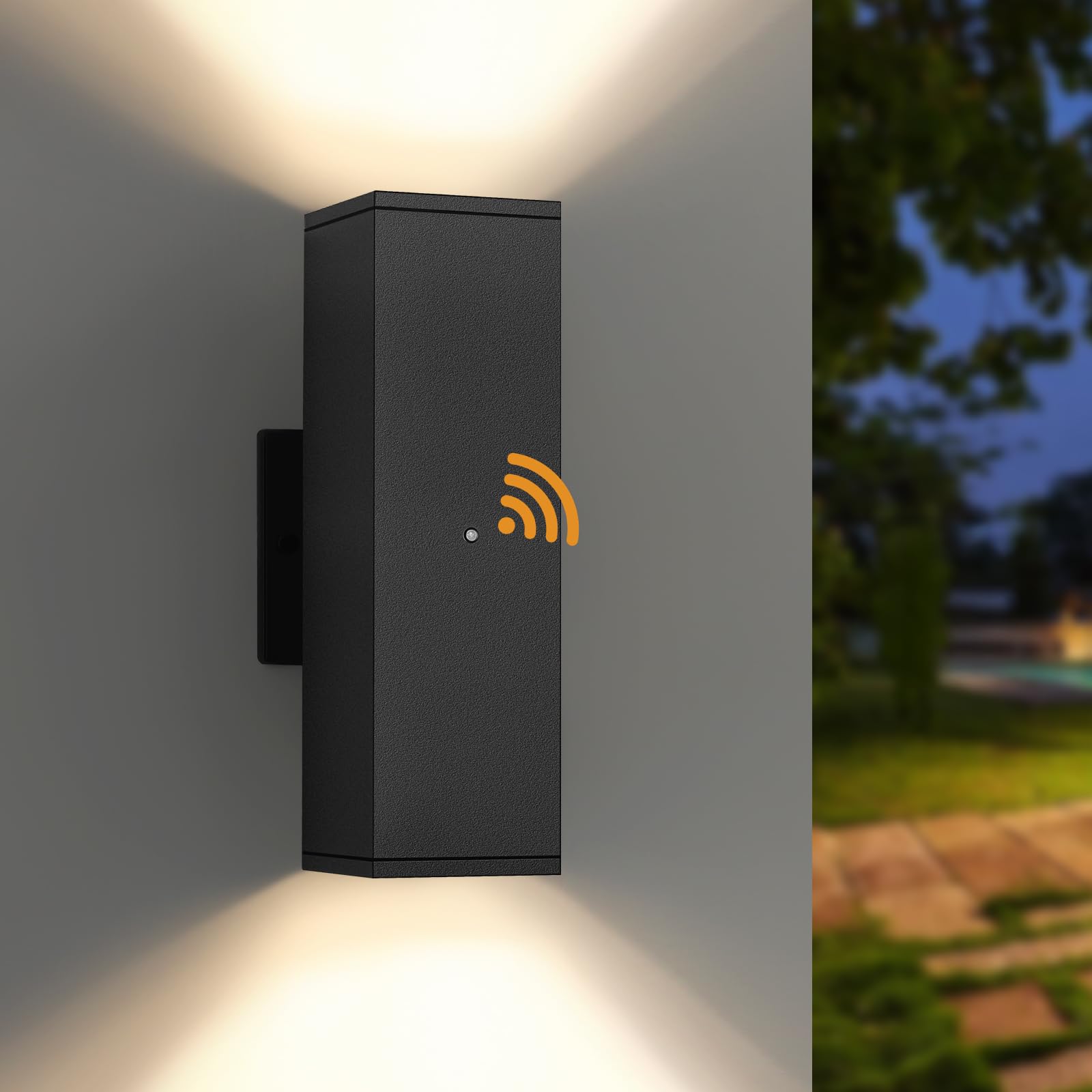 Photo 1 of Dusk to Dawn Outdoor Lighting, LED Square Up and Down Outdoor Sconce Lights, Matte Black Exterior Lighting Fixtures with 7W LED Bulbs, Front Porch Lights for House, Garage, Patio, Doorway, 1 Pack