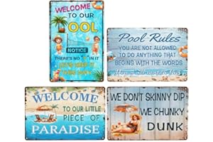 ADIKJXQH Pool Signs For Outside, Bundle Swimming Pool Decor Metal Tin Signs Pool Area Decorations Beach Welcome Signs 12x8 Inch Funny Pool Rules Tin Signs For Beach Home Garden Outdoor Signs Wall Decor