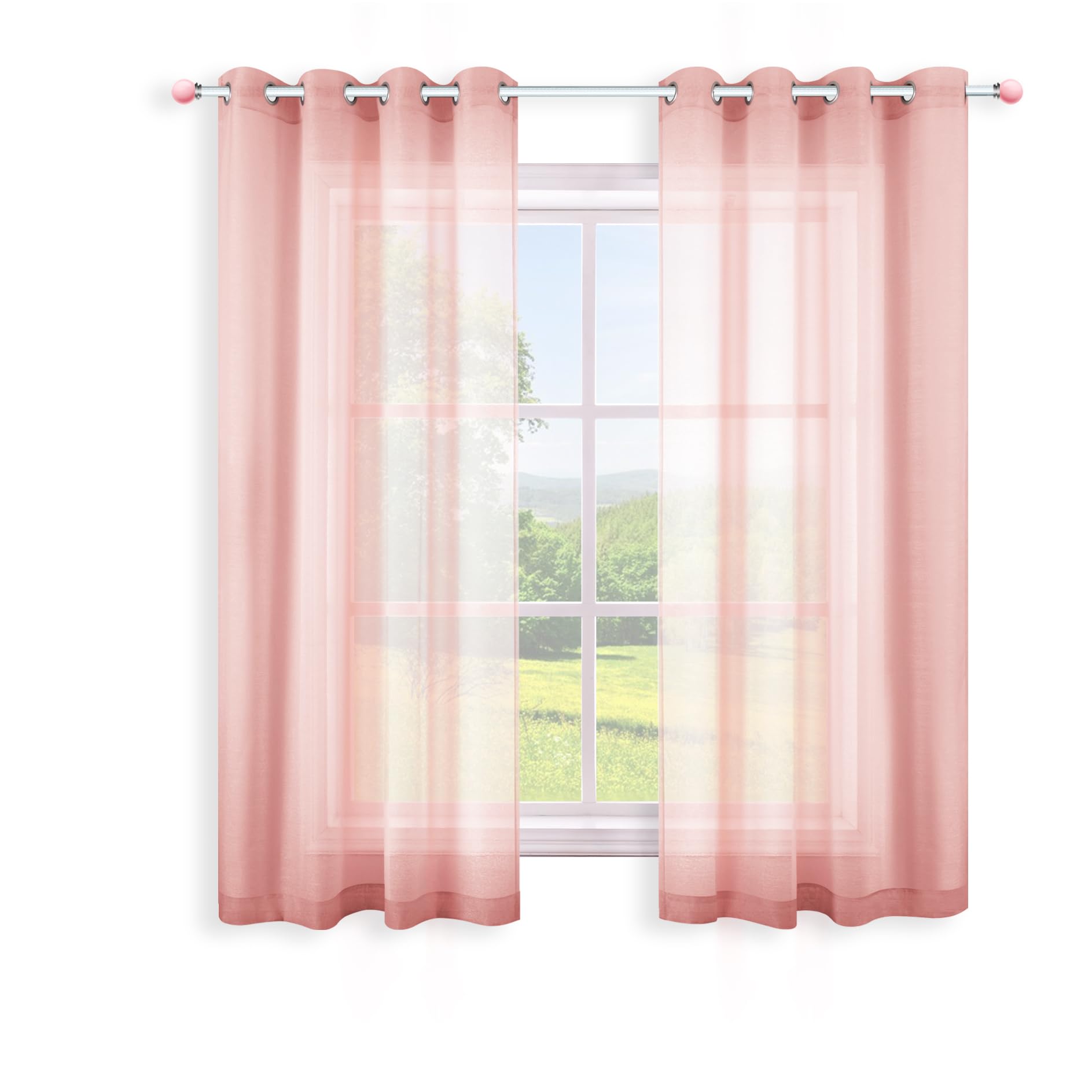 KOUFALL Blush Pink Curtains for Girls Room,Sheer Boho Curtains for Nursery Kids Bedroom,63 Inch Length,Light Pale Dusty Rose