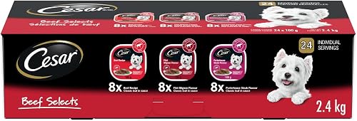 CESAR Classic Loaf in Sauce Adult Wet Dog Food Beef Selects Variety Pack, 24x100g Trays