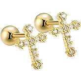 THOKUNA Gold Cross Earrings 14K Real Gold Filled Plated Trendy Dainty Cute Cubic Zirconia Screw Back Nickel Free Small Stud Earrings for Women Men
