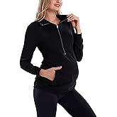 GINKANA Maternity Women's Long Sleeve Shirt Half Zipper Lapel Lightweight Casual Maternity Pullover with Pockets