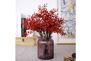 efivs arts Artificial Red Berry 8 Pack Holly Red Christmas Berries Stems for Xmas Tree Decorations Crafts and Thanksgiving Day Decor Fall