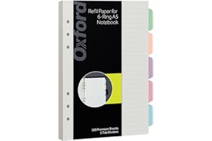 Oxford A5 Refill Paper, 6 Ring Lined Paper with Pastel Binder Dividers, 5 Tabs, 120 Sheets, 6 x 8.25 Inches, Notebook, Bullet Journal and Planner Inserts (1016731)