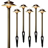 Gardencoin Solid Brass Low Voltage Landscape Pathway Lights (6'' Shade, 19'' Tall), 12V LED Heavy Duty Path Lighting Outdoor Wired, Waterproof Antique Bronze Walkway Light Without G4 Bulb,6 Pack