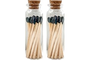 MOONLIGHT MAKERS Set of 2 Small Premium Wooden Safety Matches in Glass Vial with Striker - 40 Wooden Matches, 1.9" Tall, Decorative Matches, Matches in a jar with Striker, Candle Accessories - Black