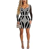 KRICESSEEN Sexy Rhinestone Crystal Mesh Patchwork Sheer Bodycon Dress Womens See-Through Birthday Clubwear Dresses
