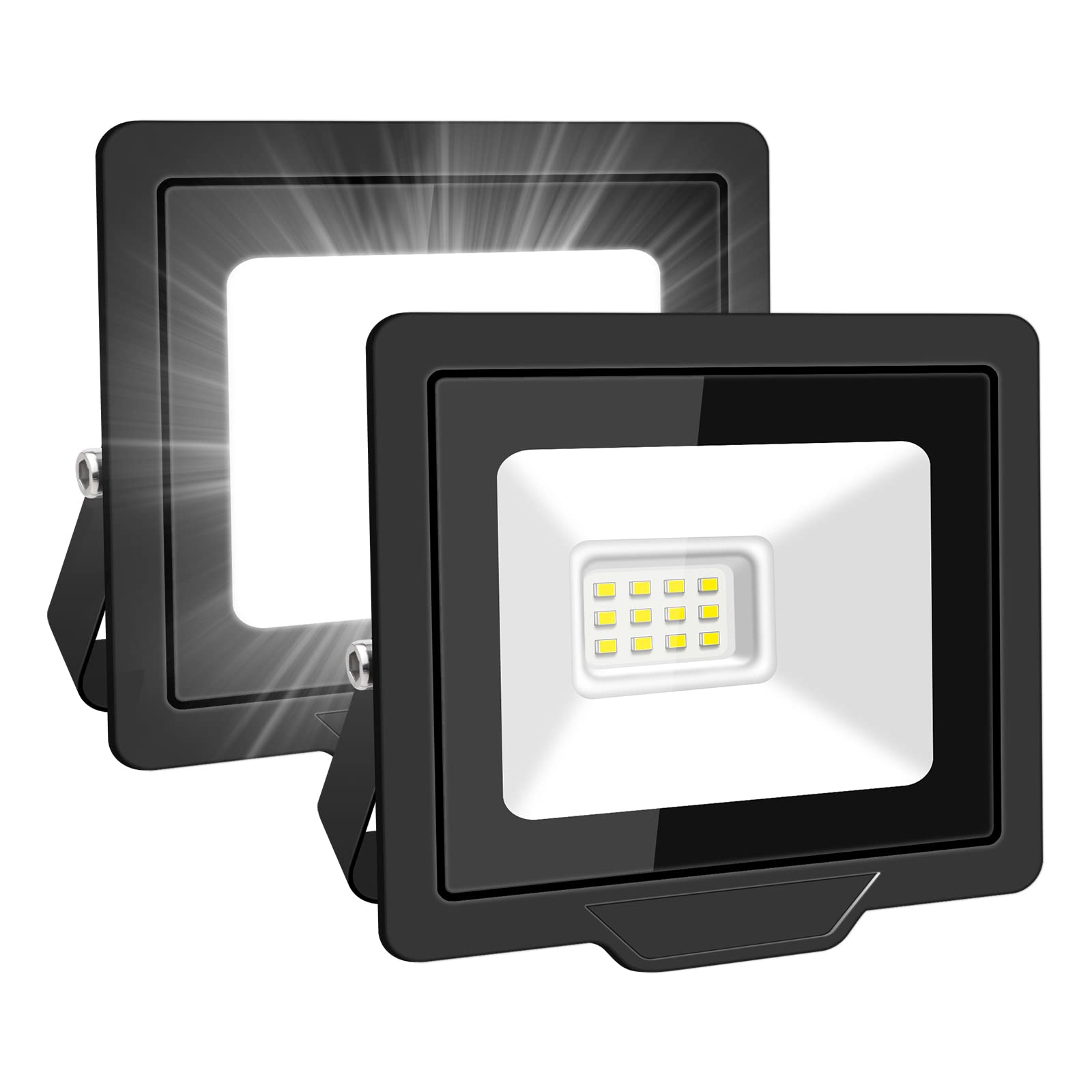 SKYWORLD 10W LED Flood Light Outdoor, 1000LM Work Light Daylight Cool White Security Lights 4000K Floodlights IP66 Waterproof for Garden Yard Lawn Playground Stadium 2 Pack