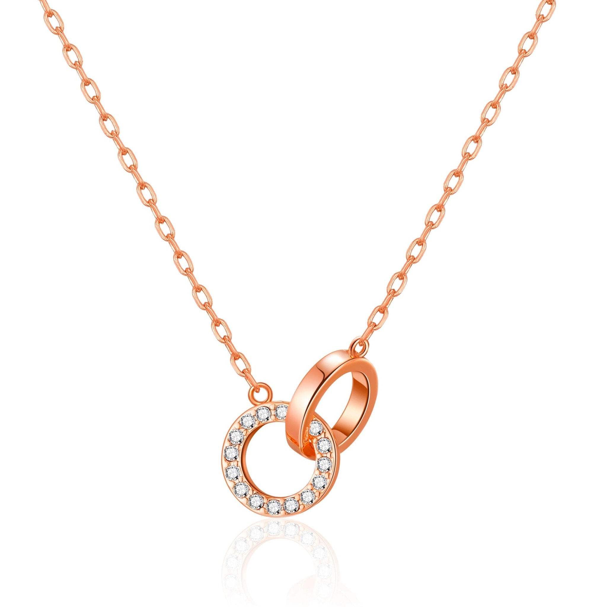 Philip Jones Rose Gold Plated Circle Link Necklace Created with Zircondia® Crystals
