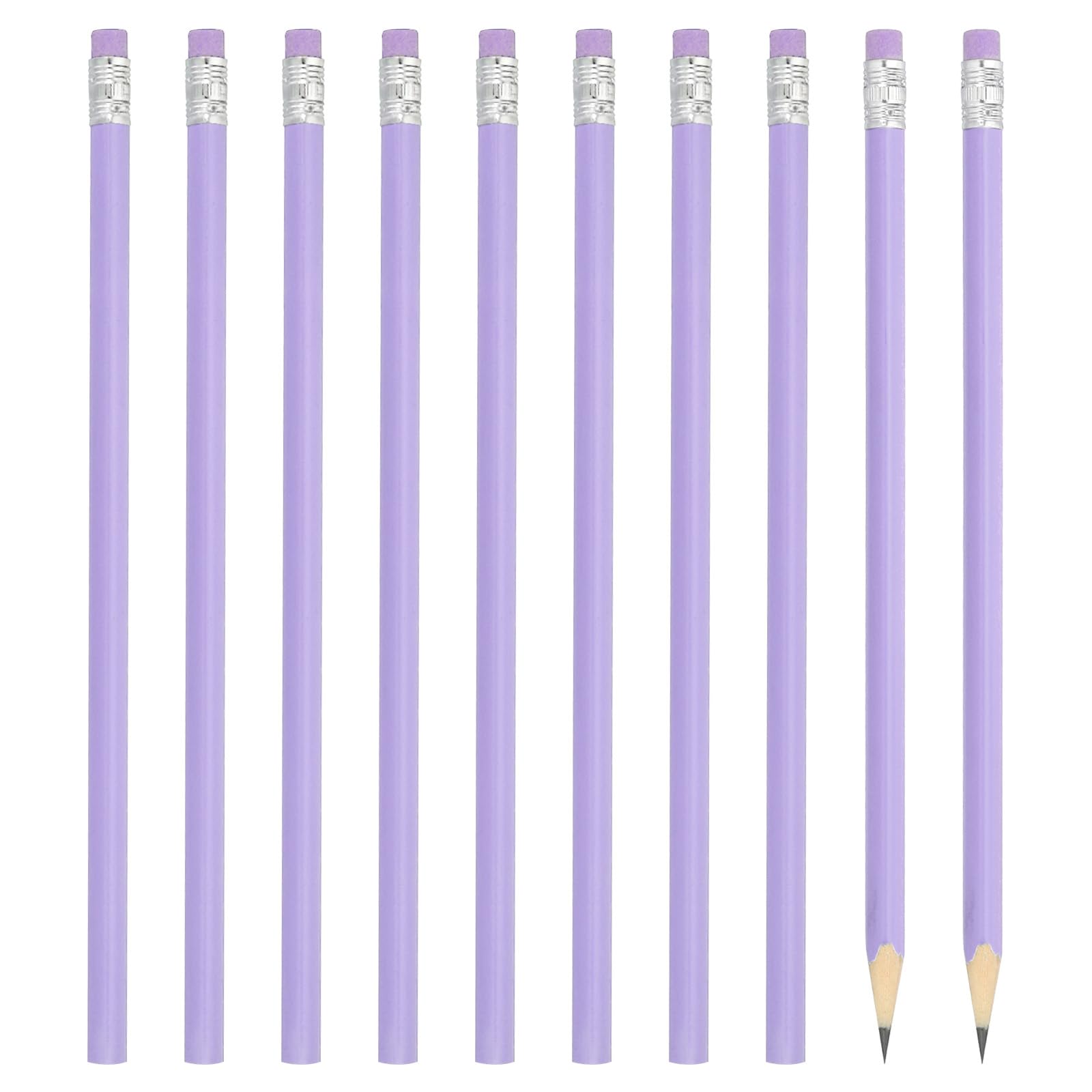 PATIKIL Round Pencils, 24 Pack HB Graphite Pencils with Eraser Wood Pencils Cute Pencil for Classroom Teacher Office Supplies, Purple