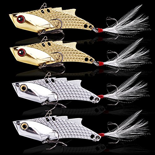 image for YONGZHI Fishing Lures Metal VIB Hard Spinner Blade Baits with Feathers