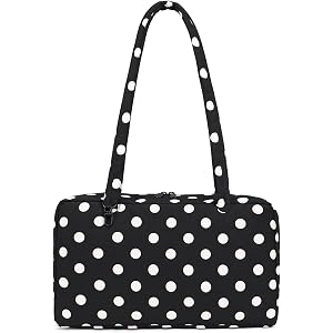 Polka Dot Bag,Nylon Bowler Bag Purse for Women,Women's Long Handle Handbag,Tote Bag with Key Strap